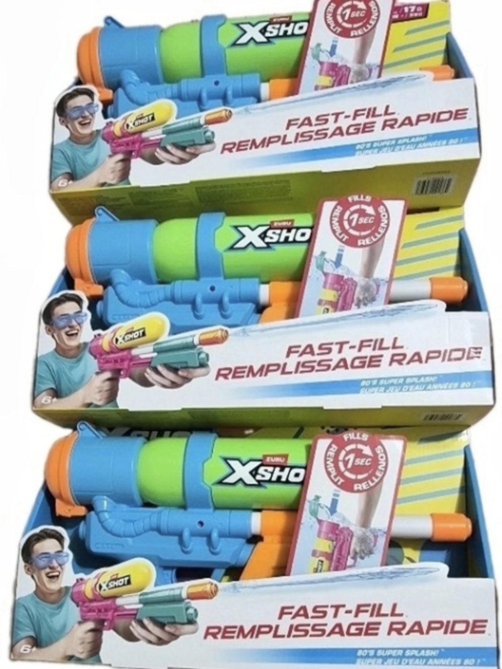 Lote Of 3 ZURU X-Shot Fast-Fill Hyper Reload 80's Super Splash Water Blaster